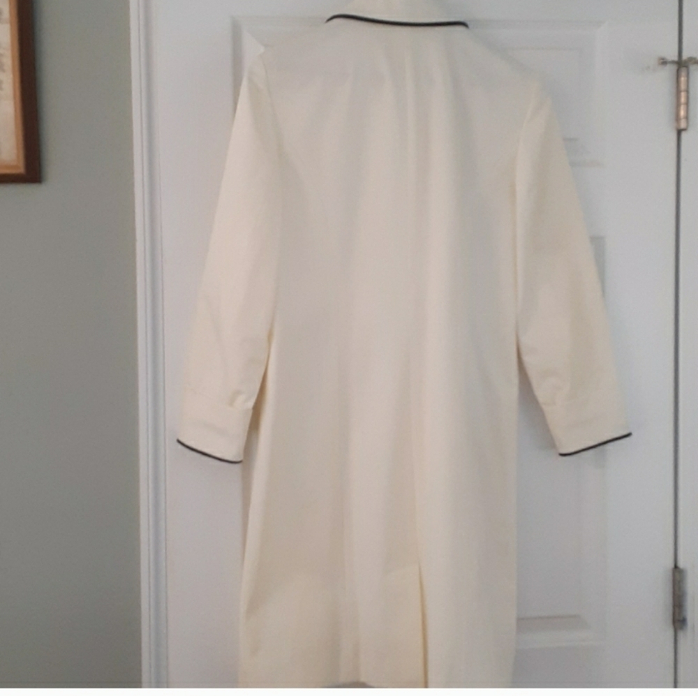 INC International Concepts Ivory Trench Coat Black Piping Button Front Medium - Picture 3 of 10